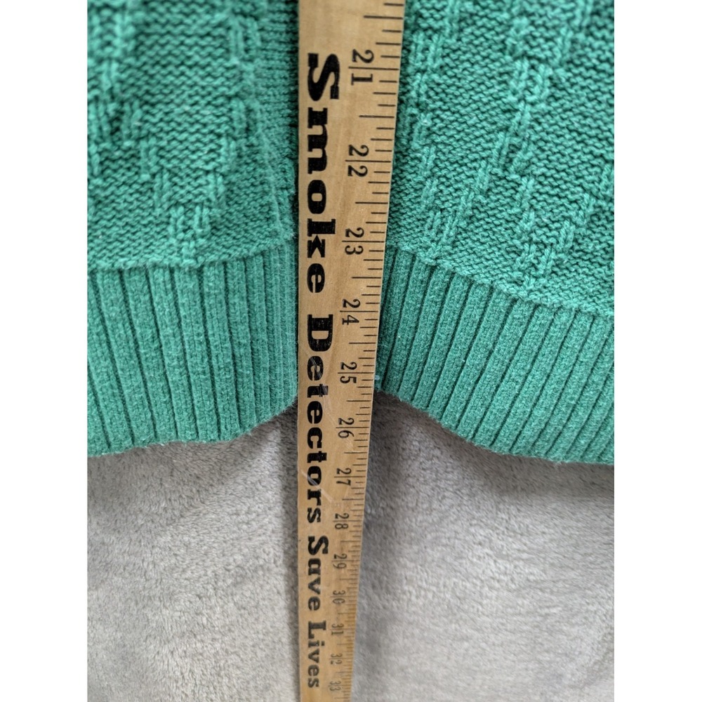 Preppy Sweater Women 1X Green Diamond Knit Cowl Neck Button Accent Cozy - Picture 6 of 8